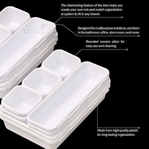 Set of 24 Interlocking Desk Drawer Organizer Tray Dividers Plastic Shallow Narrow Drawers Organizers Separators Storage Bins Container for Kitchen Bathroom Makeup Office Vanity Bedroom Dresser White - Image 5