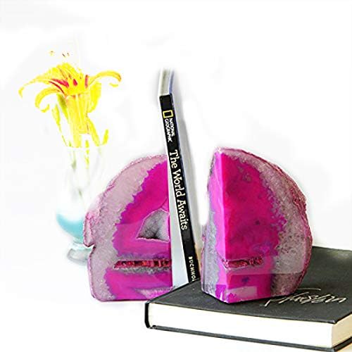 JIC Gem Pink Agate Geode Bookends Anti-Slip Rubber Bumpers 1 Pair 2-3 Lbs - Image 7