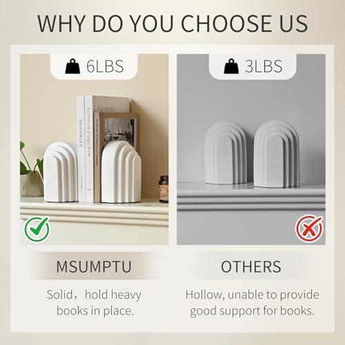 Decorative Bookends for Shelves, Set of 2 Book Ends for Heavy Books, Layered Arch Design White Bookend - Image 5