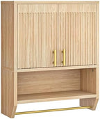 HOOBRO Fluted Bathroom Cabinet with 2 Doors, Farmhouse Bathroom Wall Cabinet with Towel Rack and Open Shelf, Fluted Wall-Mounted Medicine Storage Over The Toilet for Bathroom, Kitchen, Natural by HOOBRO