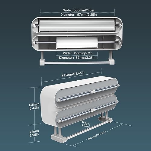Magnetic Wrap Dispenser with Cutter - 3-in-1 Kitchen Organization and Storage for Plastic Wrap, Aluminum Foil & Paper Towel Holder | Strong Magnet Fridge & Wall Mount (Includes Wrap & Foil) - Image 4