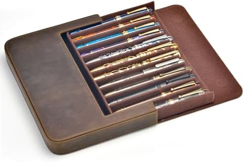 Lanxivi 12 Fountain Pen Case Genuine Leather Organizer, Crazy Horse Cowhide Leather Portable Pen Bag Pouch Drawer Style - Image 6