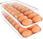 theaoo Egg Holder for Fridge, Automatic Rolling Egg Container, White, 2Pack by theaoo