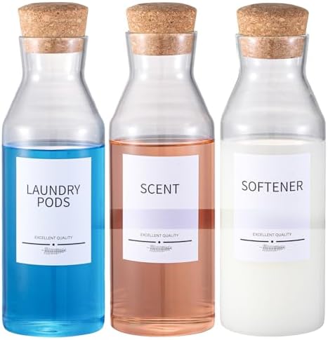 3Pack Glass Laundry Detergent Dispenser with 7Pcs Labels,40oz Liquid Laundry Detergent Dispenser,Laundry Containers for Organizing Liquid Detergent Dispenser Laundry Soap Dispenser by MithrgrousLife