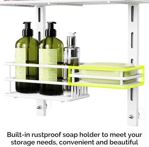 Orimade Over The Door Shower Caddy Adjustable 3 Tier White,Bathroom Hanging Organizer Shelf Rustproof with 4 Hooks,Shower Basket with Soap Holder and Suction Cup - Image 5