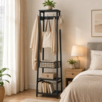 Coat Rack with Metal Basket and Storage Shelves - Image 4