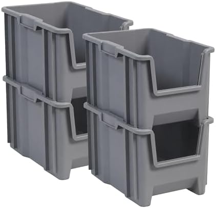 Akro-Mils Stak-N-Store Stackable Storage Bins, 17.5"x11"x12.5", Grey, 4-Pk by Akro-Mils