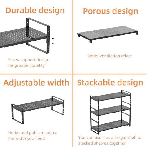 Multi-Functional Metal Shoe Rack,Expandable Adjustable Stackable Kitchen Organizer,Metal Shelf risers for cabinets, Kitchens and Closet, Bathroom(3Packs/Black/Large) - Image 3