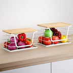 ALOCEO 2 Pack Potato and Onion Storage Bins, Large Trash Bag Holder Under Sink with Bamboo Top, Stainless Steel Pantry Organizers Storage, Kitchen Counter, White - Image 5