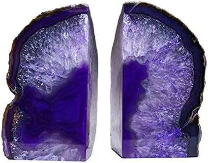 AMOYSTONE Purple Agate Bookends, Sturdy Crystal Book Ends for Study Shelf by AMOYSTONE%C2%AE