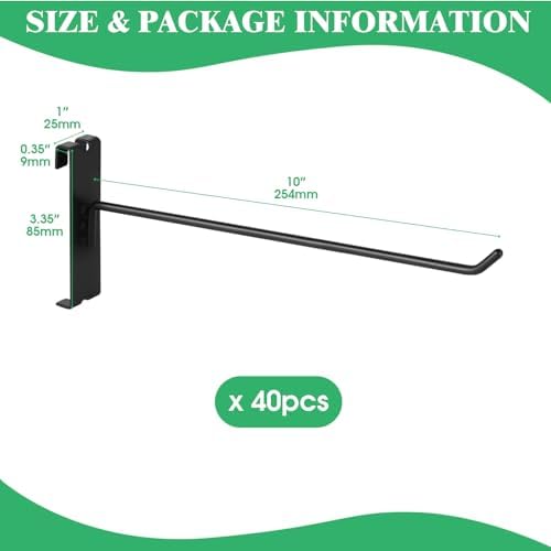 40Pcs 10" Gridwall Display Hooks Assortment Set, Black Metal Grid Wall Panel Hanging Display Hook for Garage Shop Retail Storage, Wire Diameter 5mm/ 0.2” - Image 2
