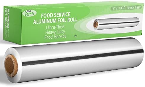 Food Service Aluminum Foil Roll (12 in x 1000 ft) with Sturdy Corrugated Cutter Box – Ideal for Grilling, Cooking, Kitchen Use, Wrapping, and Cleaning (10) by EcoQuality