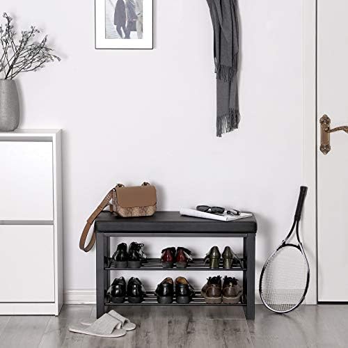 SONGMICS Shoe Bench, 3-Tier Storage Organizer, Foam Padded Seat - Image 2