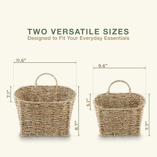 84ECO Set of 2 Seagrass Hanging Baskets for Organizing, Front Door, Mail, Flowers - Image 7