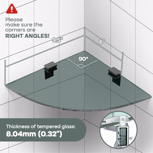 Bakzon 2-Pack Glass Shelf Shower Caddie, Shower Shelves for Inside Shower, Drilling Free Adhesive Wall Mounted Bathroom Organizer Shelves with Aluminium Brackets, Black - Image 2