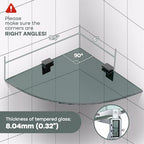 Bakzon 2-Pack Glass Shelf Shower Caddie, Shower Shelves for Inside Shower, Drilling Free Adhesive Wall Mounted Bathroom Organizer Shelves with Aluminium Brackets, Black - Image 2