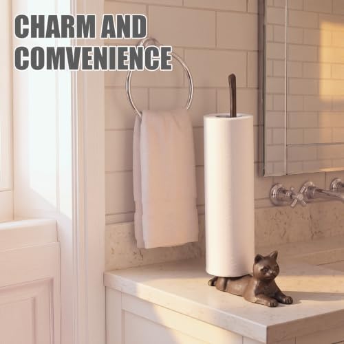 Thenshop Cat Paper Towel Holder Brown Cast Iron Toilet Paper Holder 13.47" - Image 4