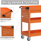3 Tray Rolling Tool Cart with Drawers, 400 LBS Capacity Mechanic Tool Cart on Wheels, Heavy Duty Utility Cart with Pegboard, Tool Storage Cart for Garage and Repair Shop, Orange - Image 4