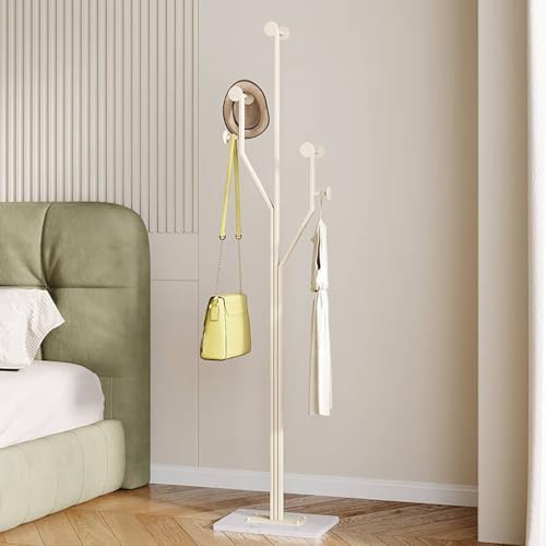 JIAYUEJU Freestanding Coat Rack Marble Base Coat tree Heavy Duty(White) | Tree-shaped Easy Assembly Space Saver Metal Frame 8 Hooks for Entryway Bedroom Living Room Office Corner by JIAYUEJU