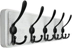 WEBI Coat Rack Wall Mount,Coat Hooks Wall Mounted,16" Hole to Hole,Coat Hanger Wall,Wood Hook Rack Rail,5 Triple Hooks for Hanging Coats,Jacket,Clothes,Farmhouse,Black/White by WEBI