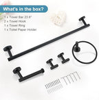 TQKAG Matte Black Bathroom Hardware Set 5 Pieces, SUS304 Stainless Steel Towel Bar Set Round Bathroom Towel Rack Set Wall Mounted - Image 7