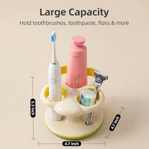 Floral Ceramic Toothbrush Holder, 3-Slot Toothbrush and Toothpaste Holder Cute Toothbrush Holder Set, Cute Countertop Holder for Electric Toothbrush, Toothpaste, Floss, and Razor (Yellow) - Image 2