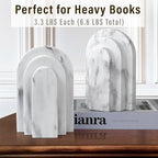 LIN CHUAN Heavy Duty Bookends for Shelves, Set of 2, Marble White Look - Image 4