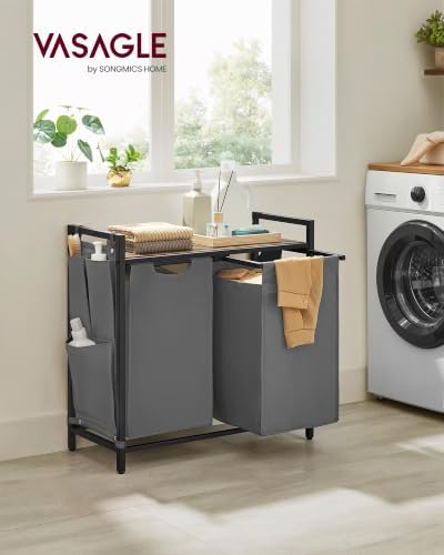 VASAGLE Laundry Hamper with Shelf, 2 Pull-Out Bags, 2 x 12.1 Gallons (46 L) - Image 2