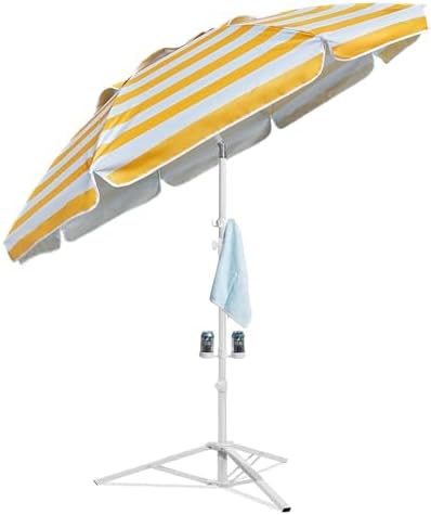 AMMSUN Shade Umbrella, Premium Portable Umbrella with Stand, 6.5ft Lightweight Free Standing Canopy for Sporting Games, Adjustable Instant Sun Protection and Easy to Carry, Stripe Yellow by AMMSUN