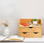 Hacaroa 3 Tier Bamboo Desktop Organizer with 3 Drawers, Tabletop Craft Box Cosmetic Storage Drawer with Handle, Portable Desk Letter Mail Sorter for Office Supply, Toiletries - Image 6