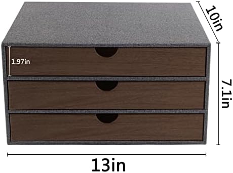 Cloth-effect Faux Leather Desk Organizer File Cabinet Executive Office Supplies Desktop Filing A4 Contract Document Stackable Storage Box with 3 Drawers (Grey) - Image 3