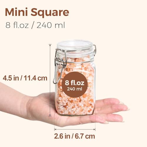 ComSaf Square Small 8 oz Glass Spice Jars with Airtight Lids 12 Pack Pantry - Image 2