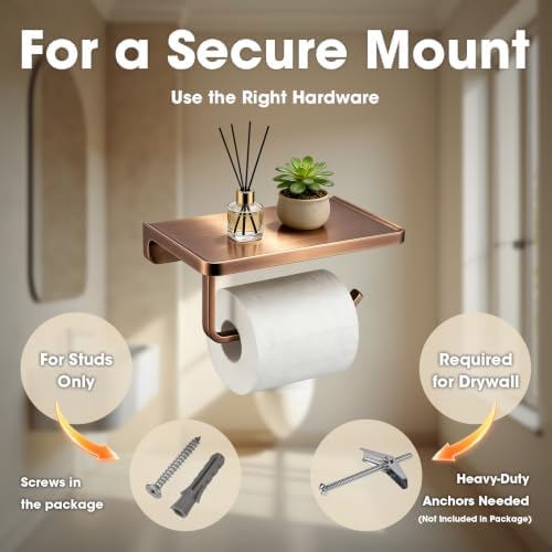 TRUSTMI Toilet Paper Holder with Shelf & Phone Stand, Brushed Rose Gold - Image 4