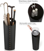 Black Umbrella Holer for Entryway with Drip Tray and 2 Steel Hooks Leahter Tall 22.44 Inches Umbrella Stand Rack Indoor Can Store 10 Golf Umbrellas or Crutches Toy Swords etc - Image 4