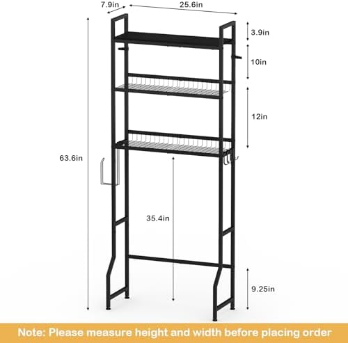 YBING Over The Toilet Storage Rack 3 Tier Bathroom Organizer Black - Image 2