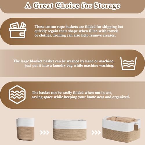 Goodpick 75L Extra Large Woven Rope Blanket Basket, Rectangle, Jute - Image 7