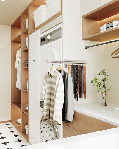 BaiNong Adhesive Valet Rod for Closets Pull Out 12" Silver with 8 Hooks - Image 4
