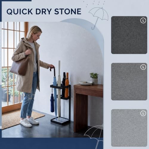 Umbrella Stand for Entryway with 2 Stone Mats, 4 Hooks - Image 3