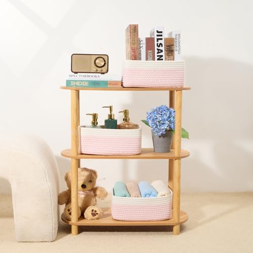 MiniArk Small Storage Baskets for Organizing | Closet Organizer Bins | Shelf Toy Basket | Woven Rope Baskets | Cube Decorative Box | Shallow Basket | 11.5x7.5x4.7” | 4 Packs White Pink - Image 6