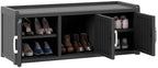 2-Tier Storage Bench, Waterproof UV-Resistant Outdoor Shoe Storage Cabinet with 3 Doors & Adjustable Shelves for Indoor Outdoor Entryway, Hallway, Living Room (Black) by NBYSGO