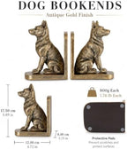 German Dog Bookends Set of 2,Decorative Book Ends for Shelves,Antique Gold Resin Shepherd Dog Statues,Aesthetic Bookshelf Decor,Book Holders for Home Office Desk Library,Vintage Shelf Styling Gift - Image 2