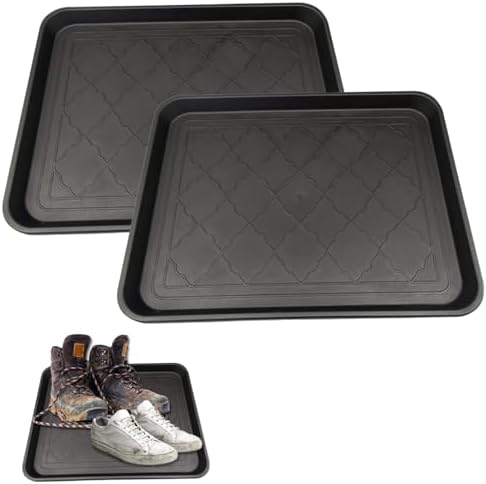 Shoe Tray for Entryway 2Pcs 18x14 Inch, Non-Slip Waterproof Boot Mat with Square Design, for Indoor and Outdoor Use, Style 2 - Image 2