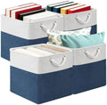 13x13 Storage Cube Bins 4Pack,Collapsible Cube Storage Organizer for Closet, Fabric Storage Box w/ Rope Handles, Foldable Storage Baskets for Shelves, Clothes,Closet Organization - White/Blue by Posprica