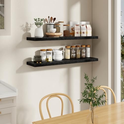 Fun Memories 48 Inch Floating Shelves in Black, 9.3 Inch Deep Wall Shelves for Bathroom, Living Room, Bedroom, Kitchen, Deep Long Shelf Wall Mounted 1 Pack Shelf for Books, Decor - Image 6