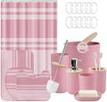 Bathroom Decor and Accessories Set of 10, Pink Striped by Tayney
