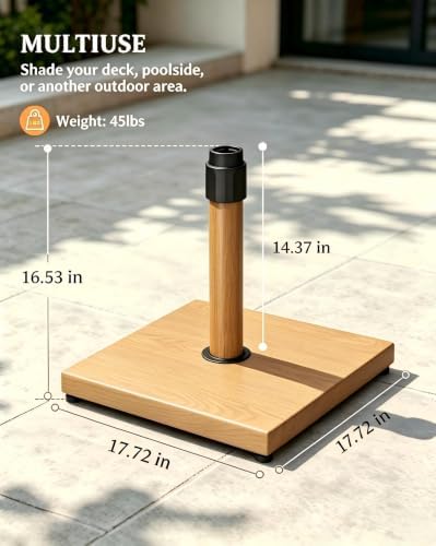 45lbs Patio Umbrella Base, Heavy Duty Stand Outdoor, Teak - Image 3