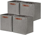DULLEMELO 12 inch Cube Storage Bins, Large Collapsible Grey Storage Baskets for Square Cubes Organizing, Fabric Boxes Bins for Shelves Nursery Home Office Storage(4 Pack - 12" Grey) by DULLEMELO