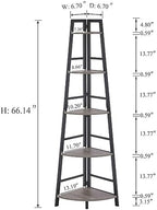 BON AUGURE Rustic Tall Corner Bookshelf, 5 Tier Wood and Black Metal Corner Ladder Shelf, Industrial Corner Bookcase and Gray Corner Shelf for Living Room, Bathroom, Kitchen (Dark Gray Oak) - Image 2