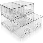 Small Stackable Clear Acrylic Storage Drawers(4 Pack) with Handles,Plastic Organizer Bins for Fridge Bathroom Kitchen Cabinet Pantry Coffee bar Undersink Office Closet Storage Bins by XWYWX