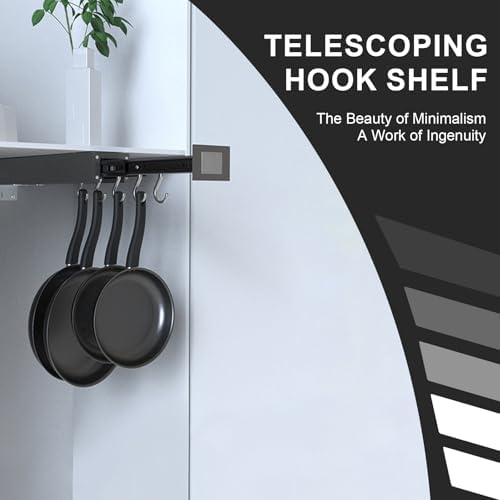 Pull Out Pot Racks, Pot and Pan Organizer with Hooks, Kitchen Pots and Pans Rack Pot Hanging Holder Under Cabinet, Aluminum Alloy Sliding Under Storage (Gray, 7 Hooks) - Image 2